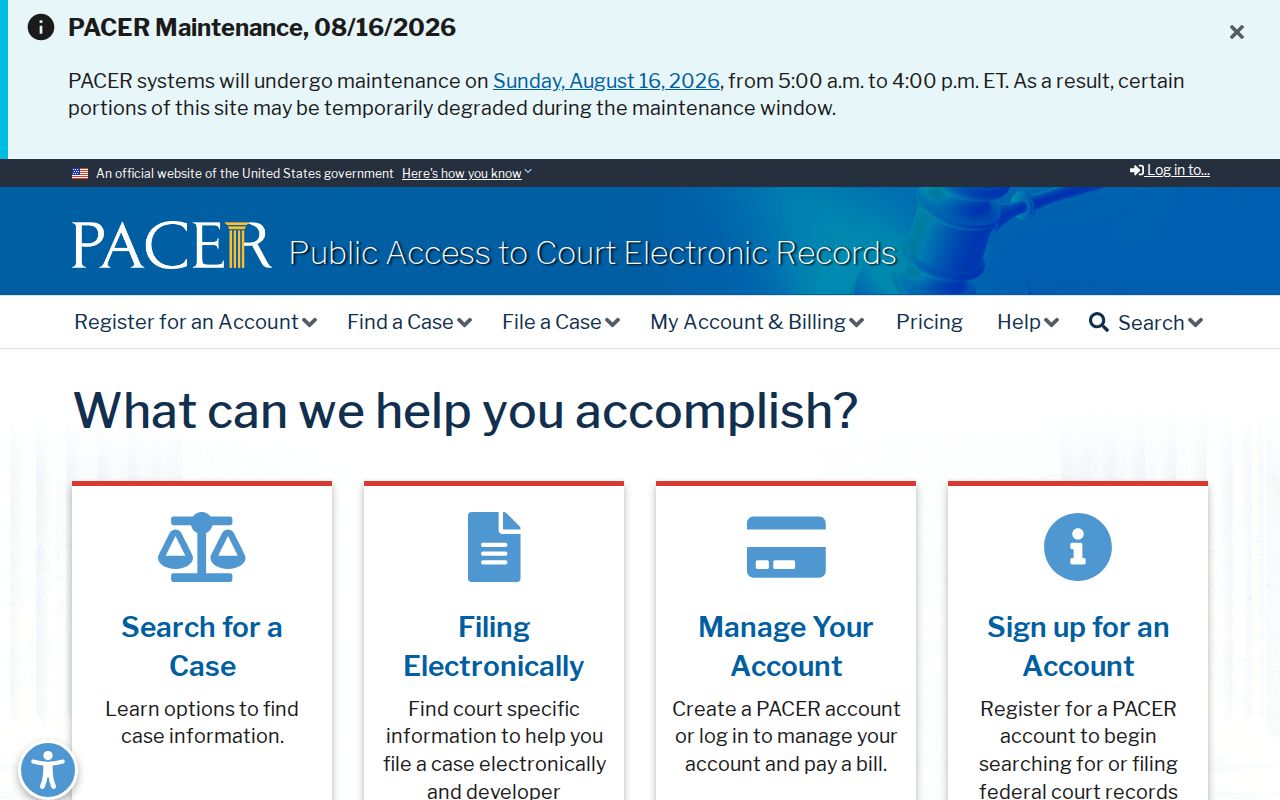 Elmore County court docket federal PACER access