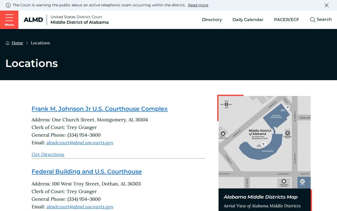Federal court location source distinct from the Elmore County court calendar