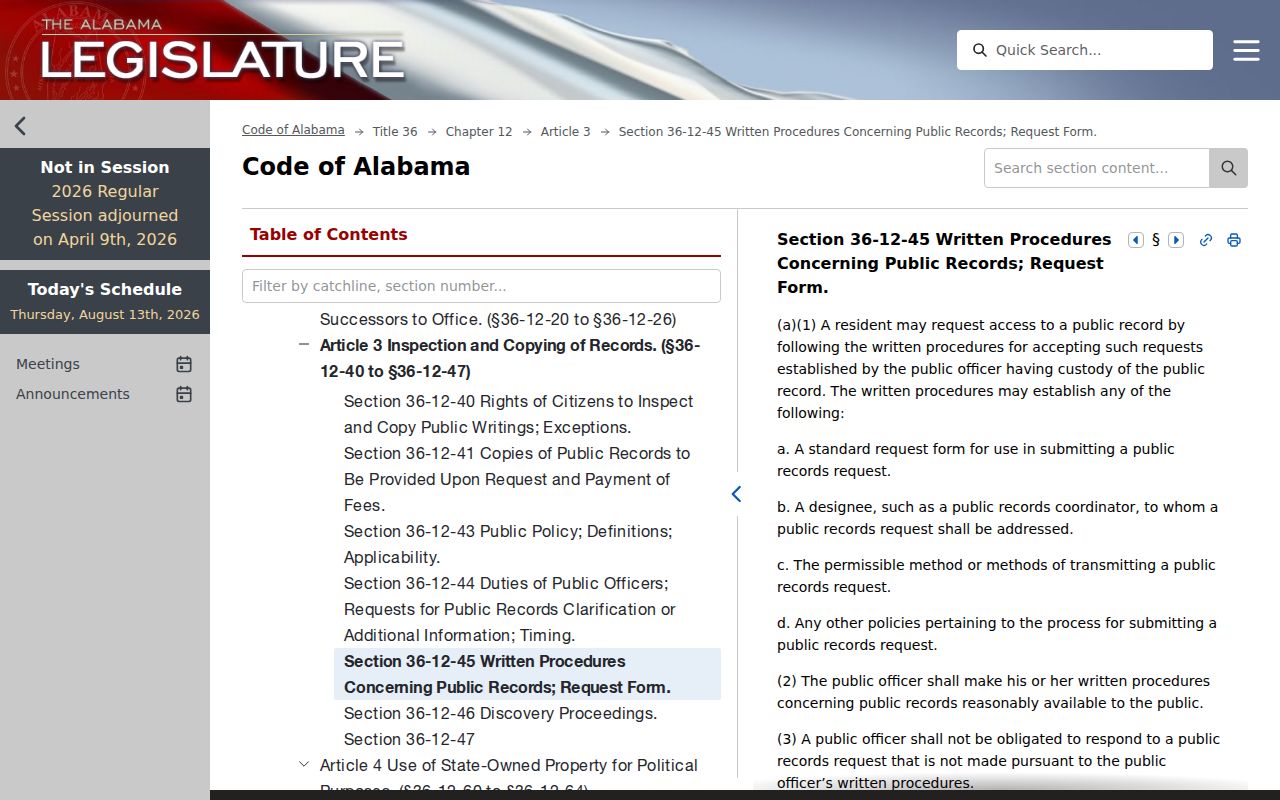 Coosada court docket Alabama public record request procedure