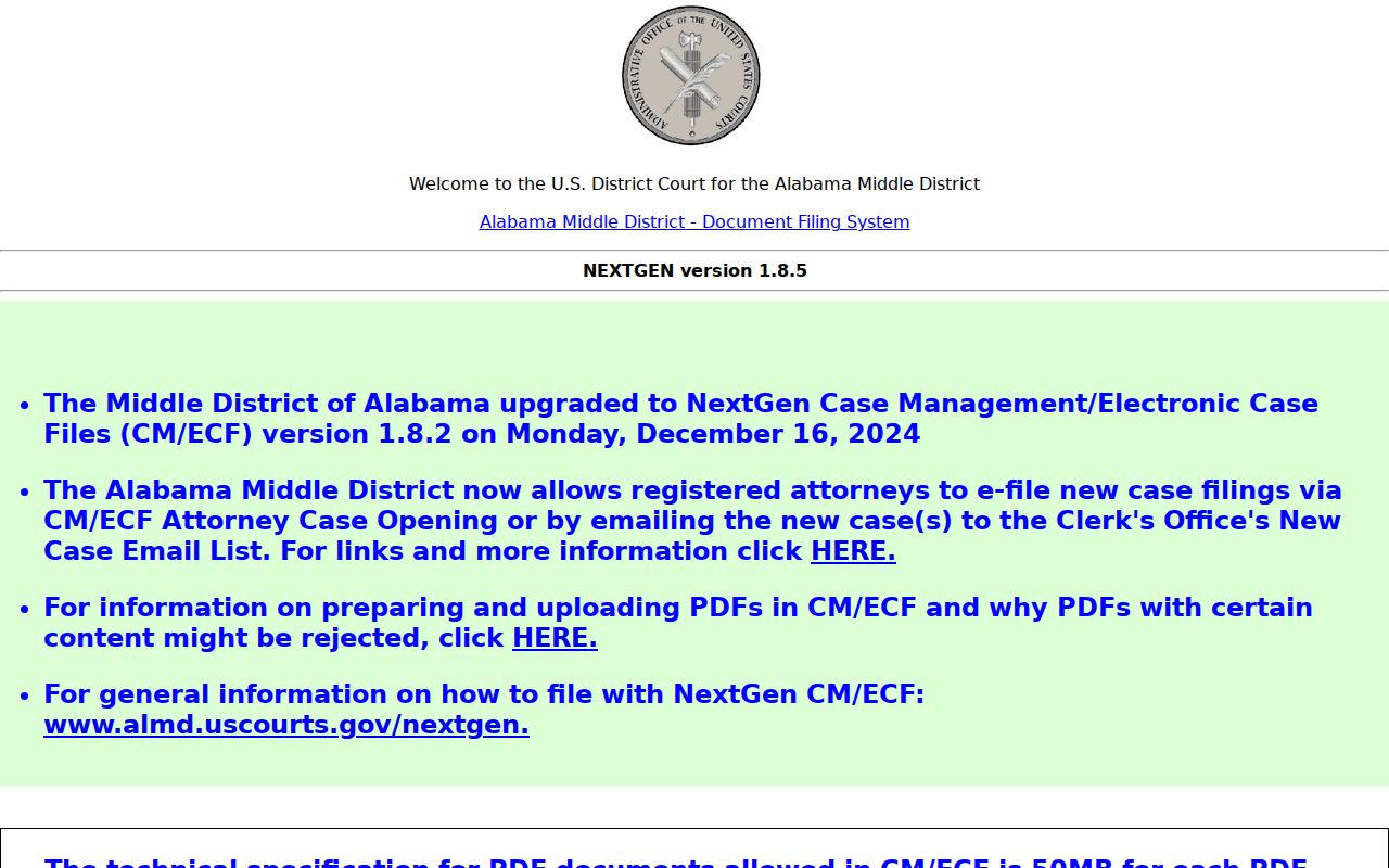 Eclectic court docket comparison with Middle District CM ECF