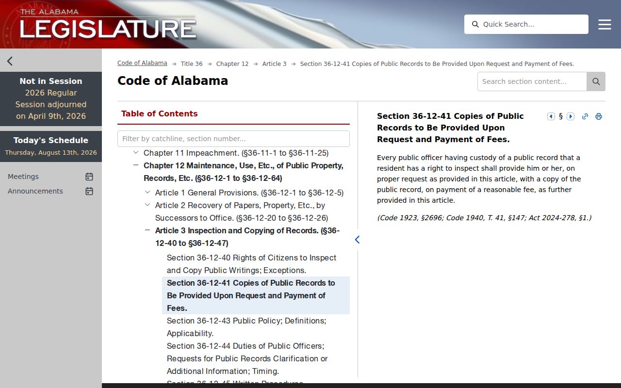 Tallassee court docket Alabama public writings copy provision